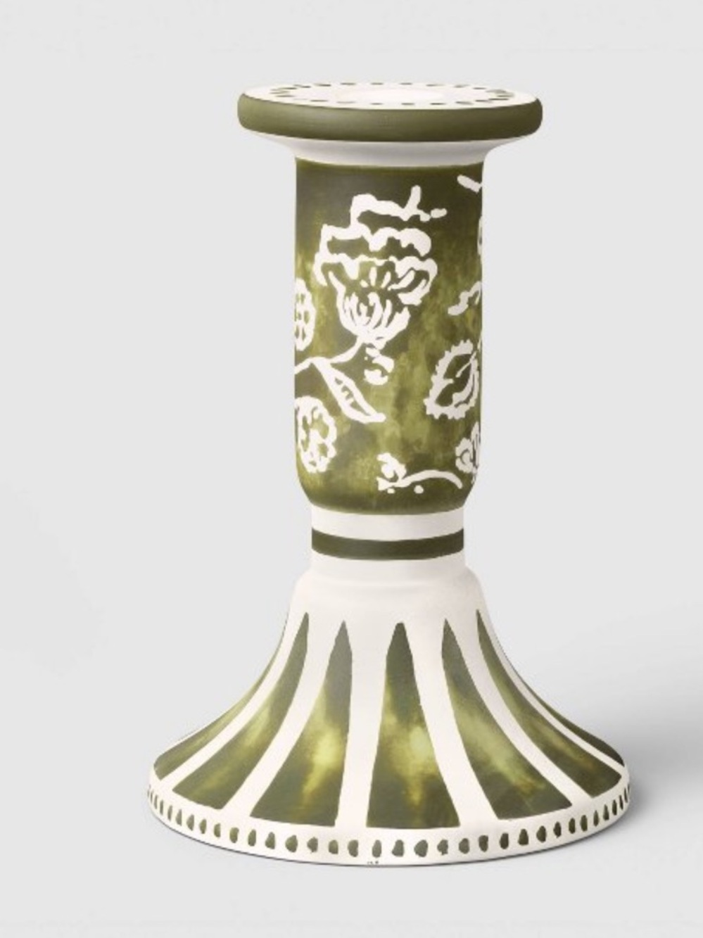 THRESHOLD NWT 6"x4" Ceramic Mixed Floral Painted Taper Candle Holder -green